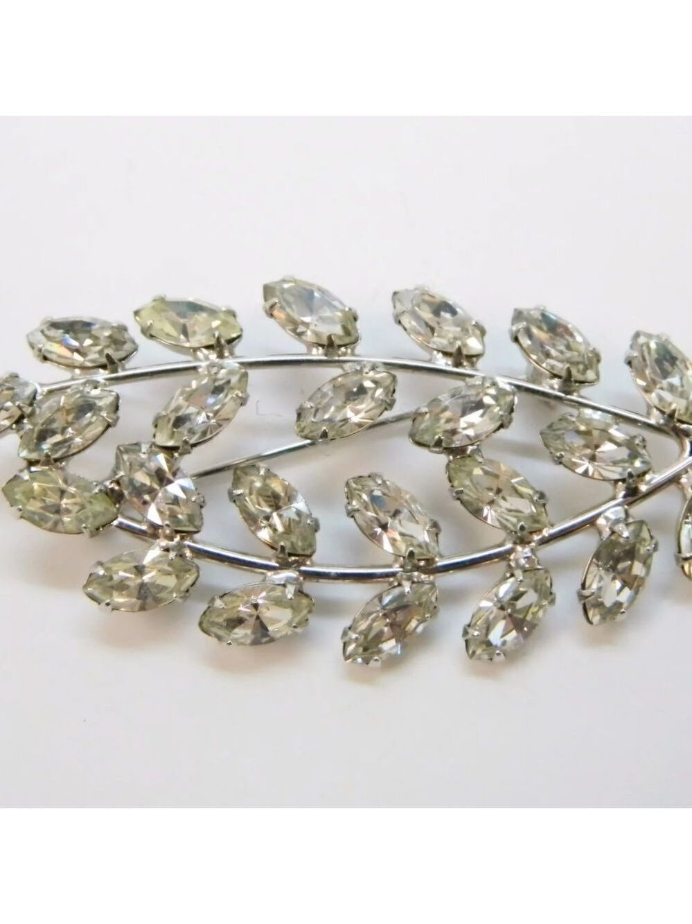 VTG B David & Ora Silvertone Icy Rhinestones Necklace & Dome & Leaves Brooches - Picture 3 of 6